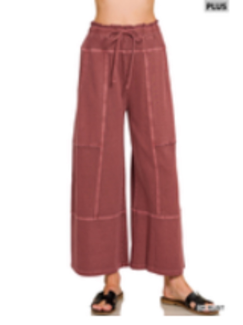 #1333 Plus french terry washed exposed-seam wide leg pants